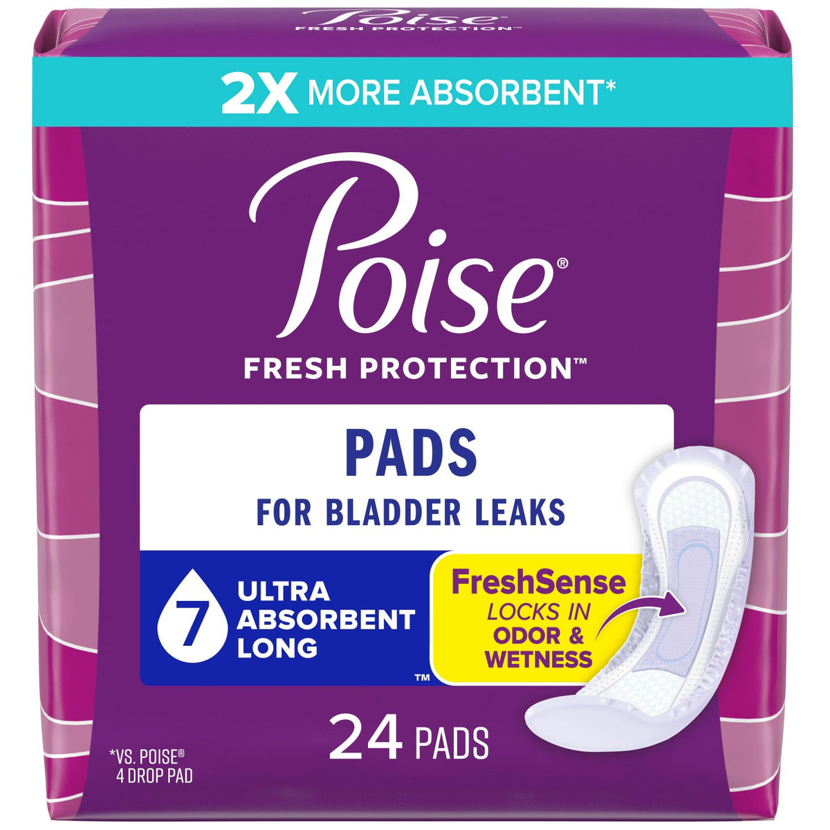 Poise Incontinence Pads , 7 Drop Ultra Absorbency, Long Length, 24 Count - Incontinence/Continence Products - Poise