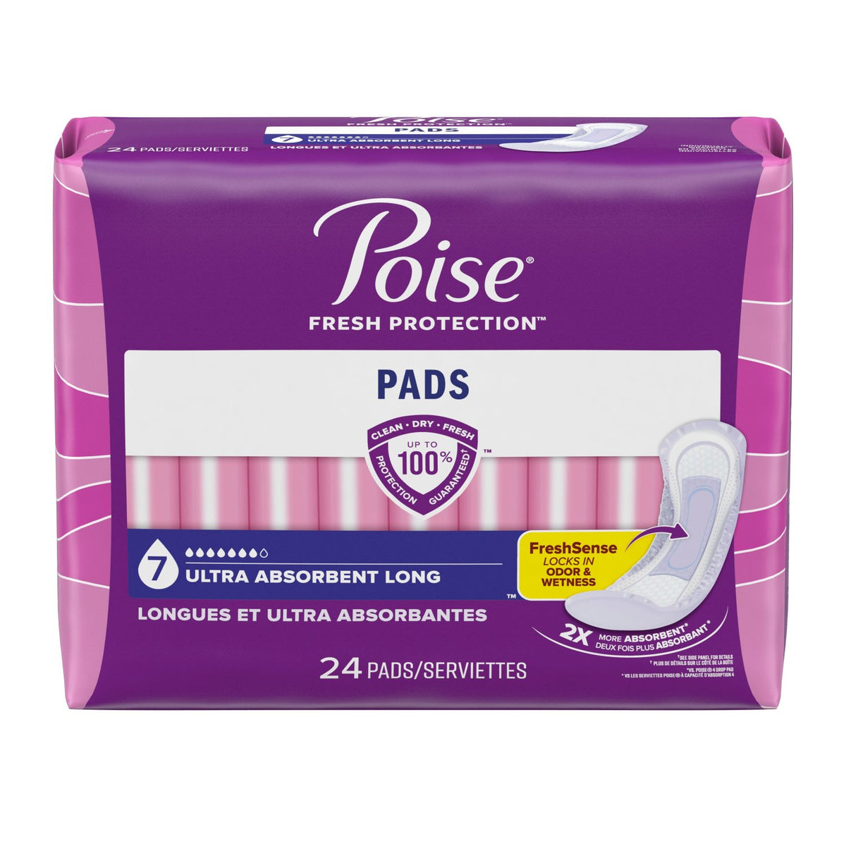 Poise Incontinence Pads , 7 Drop Ultra Absorbency, Long Length, 24 Count - Incontinence/Continence Products - Poise