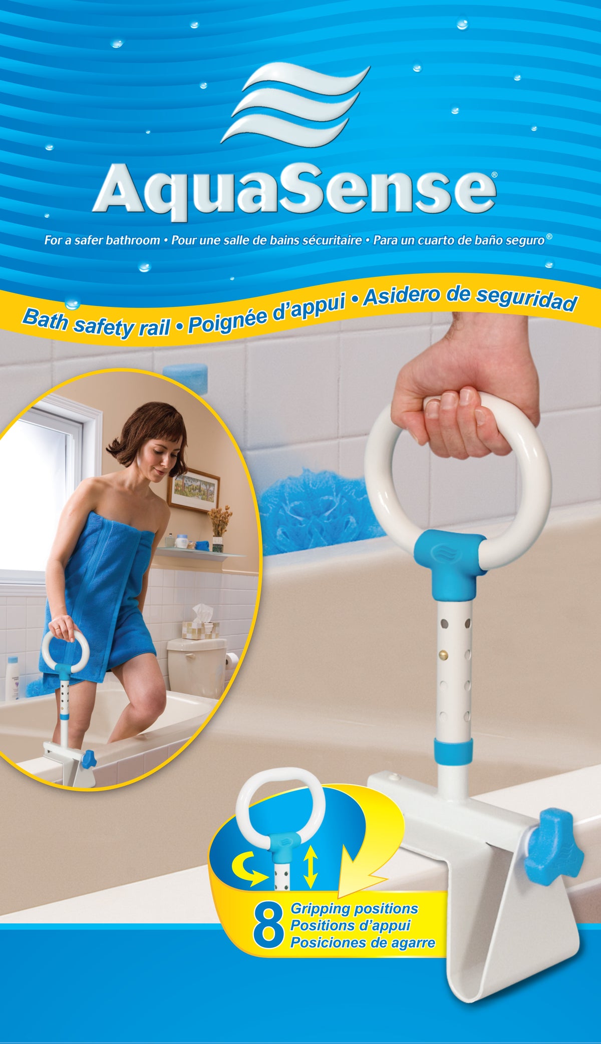 AquaSense Steel Bathtub Safety Rail - Home/Bathroom Safety - AquaSense