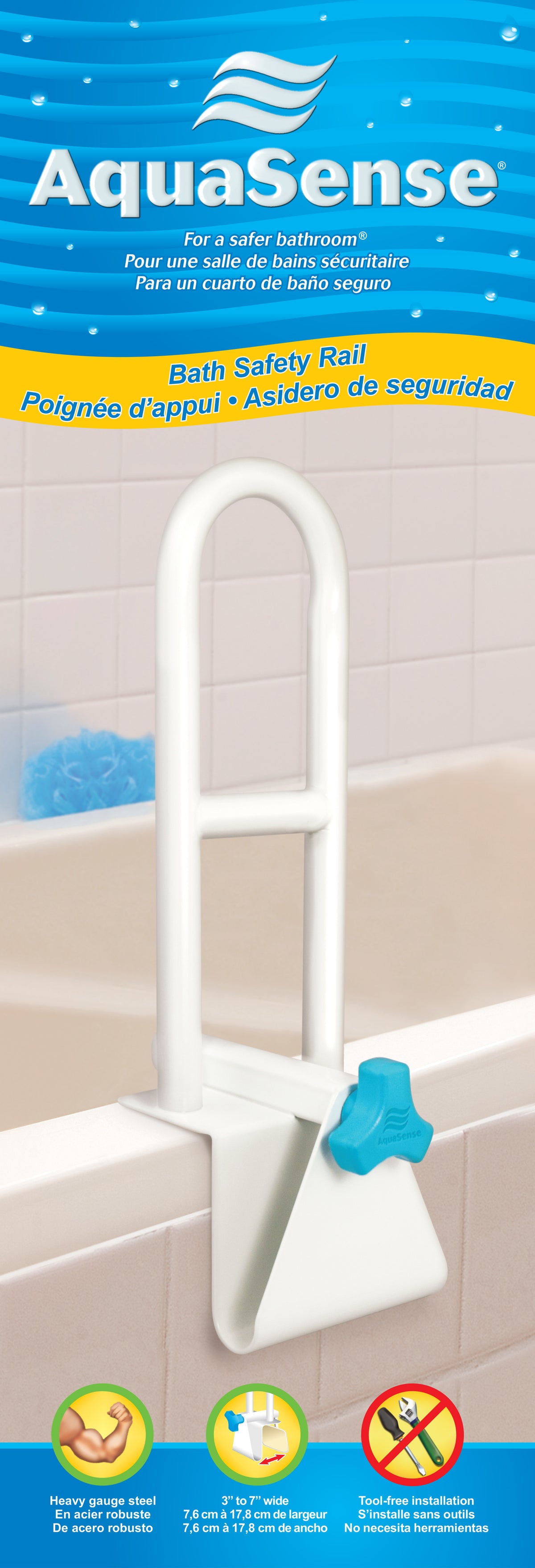 AquaSense Bathtub Safety Rail with Steel Construction, White - Home/Grab Bars - AquaSense