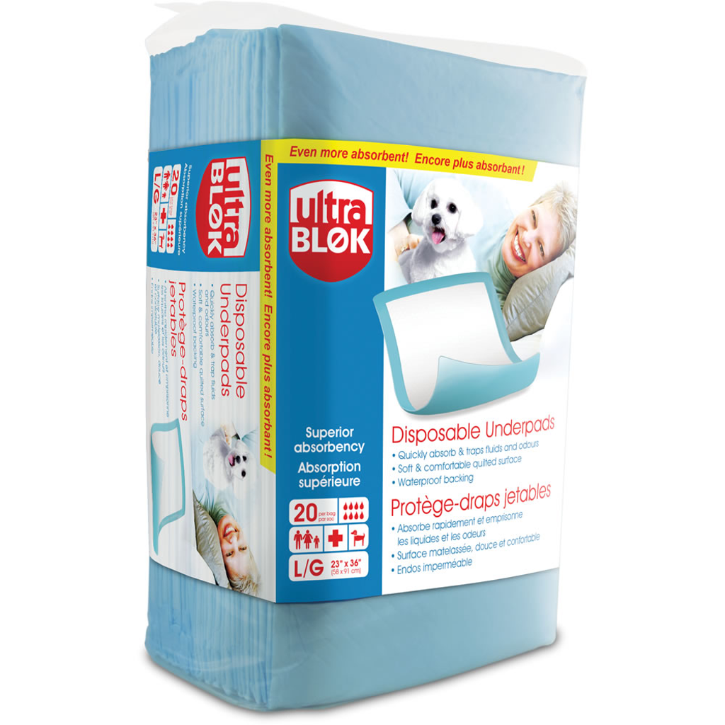 Ultrablok Disposable Incontinence Underpads for Bed + Furniture - Incontinence/Personal Hygiene - Ultra - Blok